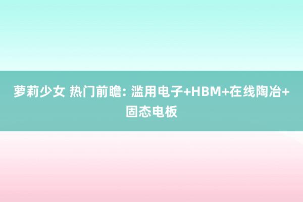 萝莉少女 热门前瞻: 滥用电子+HBM+在线陶冶+固态电板