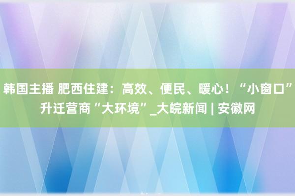 韩国主播 肥西住建：高效、便民、暖心！“小窗口”升迁营商“大环境”_大皖新闻 | 安徽网